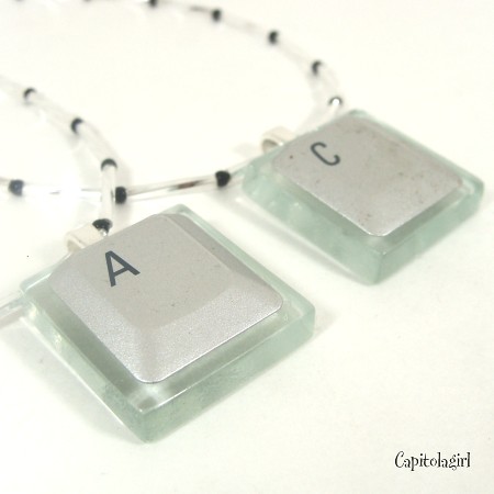 Silicon Gallies - Next Generation Glass Tile Pendant - Silver Laptop Computer Key - Choose Your Letter or Number