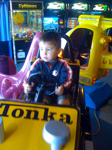 taking a ride at the arcade