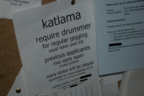 katlama require drummer for regular gigging. previous applicants may apply again...except Graham