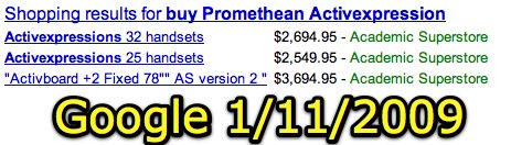 Promethean Activexpression pricing via Google Search: 11 Jan 2009