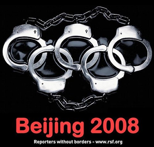 Reporters Without Borders / Reporters sans frontières Beijing Pekin Olympics Summer Games rings 2008