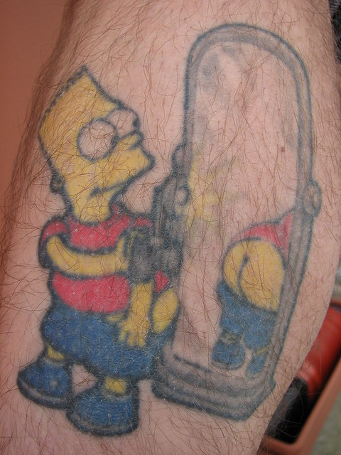 Bart Simpson tattoo. Made by Peter Balla, in 2002 or 2003. Kiskoros, Hungary