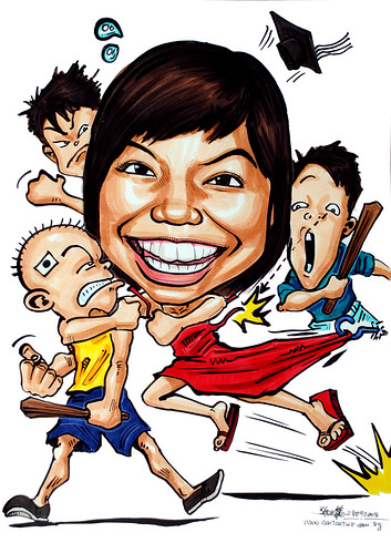 Caricature fighting with boys