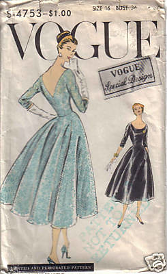 Vintage sewing pattern: 1950s deep V dress by vintagemode