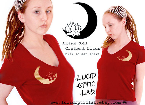 Ancient Gold Crescent Lotus silkscreen shirt by Lucid Optic Lab