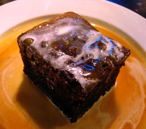For dessert, Sticky toffee pudding. Not as heavy as Id have thought it to be, the warmed spiced cake laced with lovely date taste.