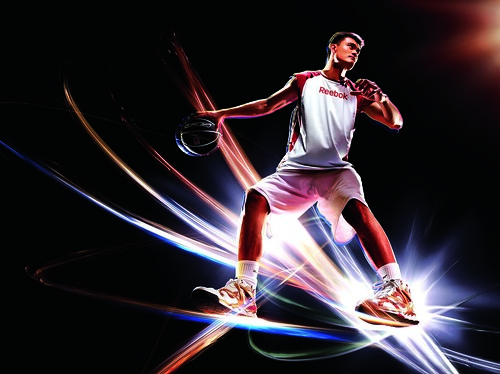Artist depiction of Yao Ming wearing his new, limited edition shoes