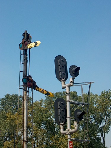 The old steam era manual semaphore signals that used to operate at Brighton Junction. Chicago Illinois. September 2006.