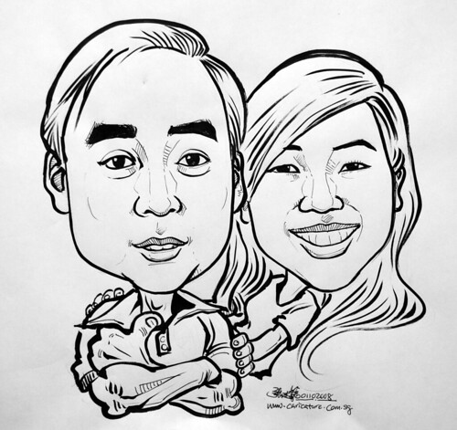 Couple caricatures in ink and brush 011008