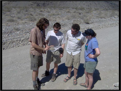Geologists Barry Walker, Russell Rosenberg, Luc Farmer and Lauren Foiles. This is possibly a staged photograph.