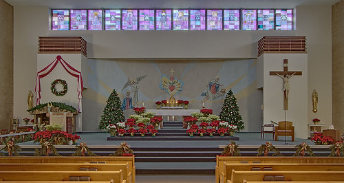 Immaculate Heart of Mary Roman Catholic Church, in Saint Louis, Missouri, USA - sanctuary decorated for Christmas