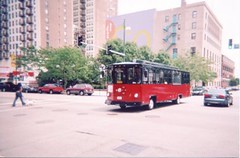 Chicago trolley Company sightseeing trolley bus. Chicago Illinois. July 2006.