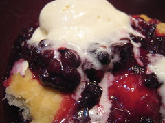 Delicious hot fresh blackberry pie with vanilla icecream