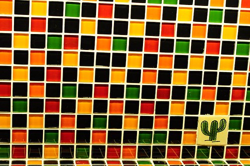 Colourful tiles at the bar counter