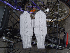 Grey Cable Mittens