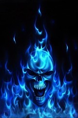 Iphone wallpaper flaming blue skull in fire