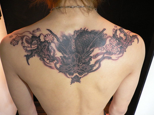 Back art dragon tattoo for women