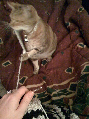 Marms helping me crochet