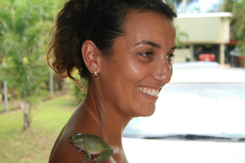Sarah with Green Tree frog