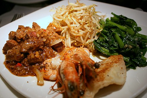 Seafood and Meat Combination: tenderloin, shrimp, cod, vegetables