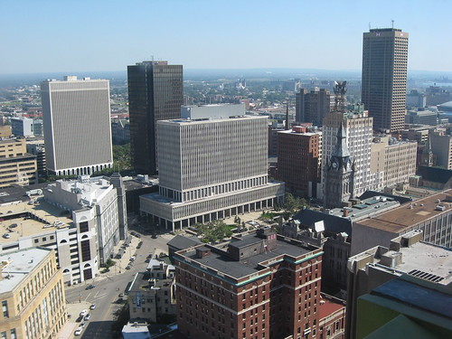 Downtown Buffalo NY skyline as seen from Buffalo City Hall observation deck. by you.