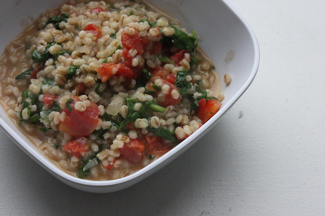 Creamy Barley with Tomato and Greens