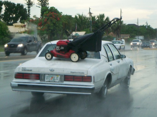 Lawnmower on a Car