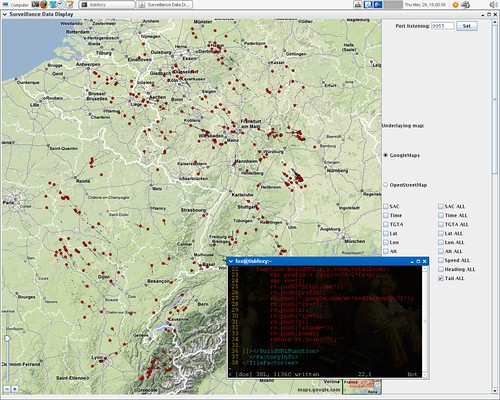 Screenshot of TIS-B data plotting java app using google map