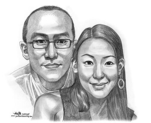 Couple portraits in pencil Angela grayscale