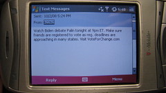 Barack Obama Text Message - 10/02/08 - Watch Biden Debate Palin Tonight by DavidErickson