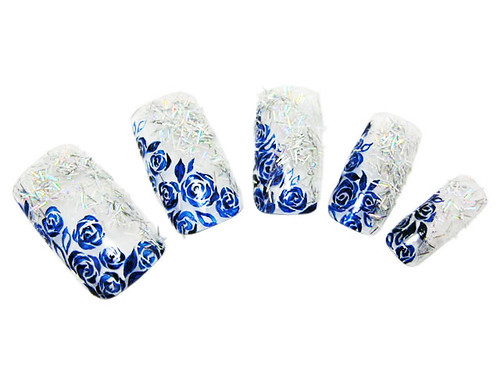 Elegant Blue Roses Nail Art Set with beautiful flowers nail set 