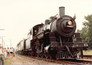 Preserved 1907 built Chicago & NorthWestern Railroad steam locomotive # 1385. The West Chicago Illinois Railroad Days Celebration. West Chicago Illinois. July 1983.