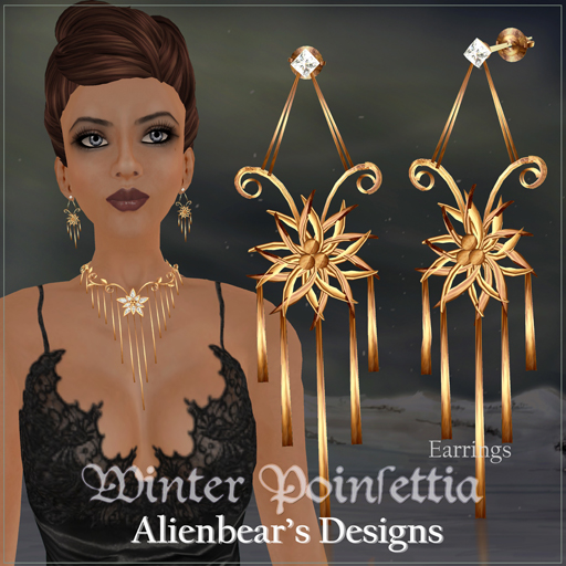 Winter Poinsettia gold earrings white
