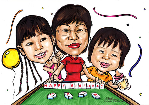 Family caricatures 60th birthday A4