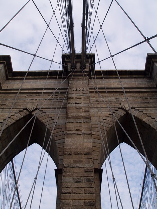 close up shot of the Brooklyn Bridge, New York, NY