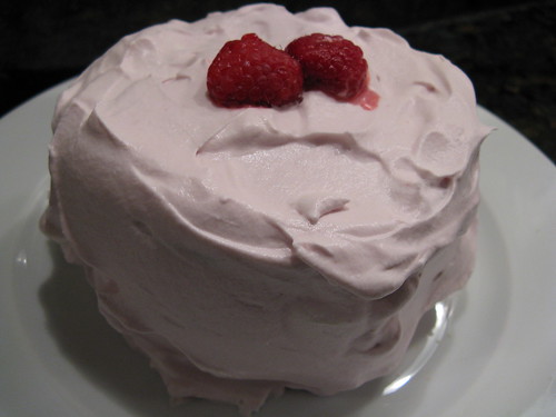yellow cake with raspberry whipped cream