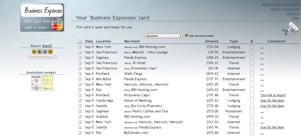 expense reporting. an expense report with a