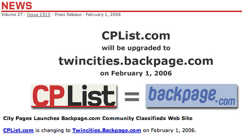 Citypages = Backpages
