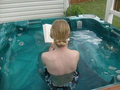 Me Reading in the Hot Tub