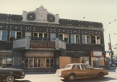 The Marquette Theatre building on West 63rd Street and South Kedzie Avenue. Chicago Illinois. March 1986.