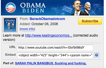 Snapshot of Obama YouTube page