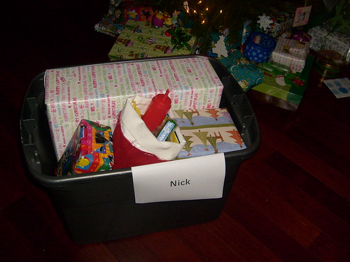 Nick's bin of presents
