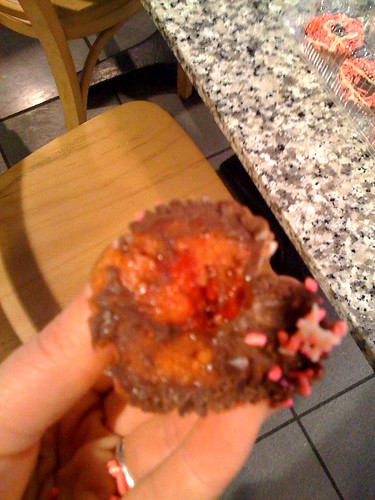 Inside Crumbs mini chocolate strawberry cupcake
