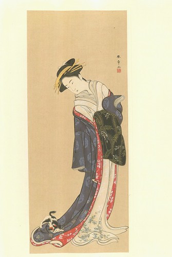 Una dama y un gato - artista Shunsshô Katsukawa