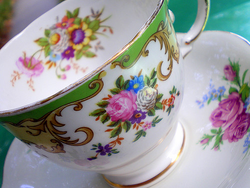 Mismatched Tea Cup and Saucer