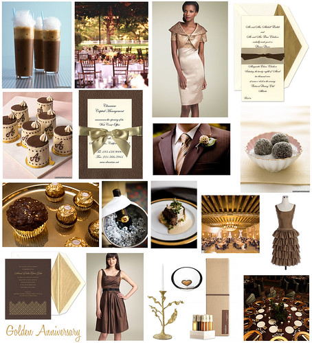 Gold and Brown 50th Golden Wedding Anniversary Inspiration Board