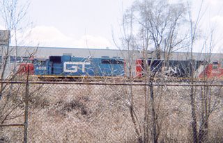 Canadian National locomotives idling at the former Illinois Central RR, Hawthorne Yard locomotive terminal. Cicero Illinois. April 2006.