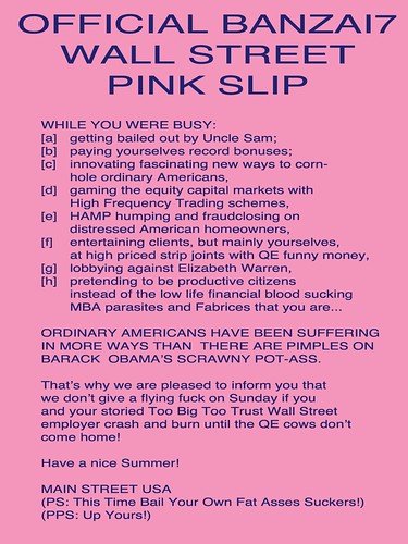 OFFICIAL BANZAI7 WALL STREET PINK SLIP by Colonel Flick