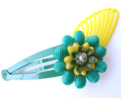 Green and Yellow Vintage Flowers Barrette