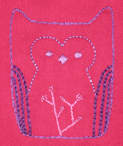 pink owl bib detail